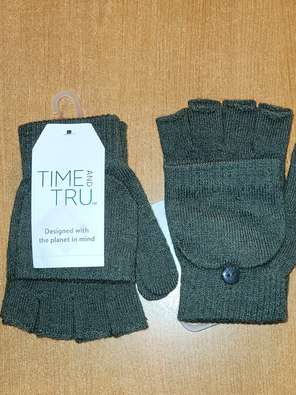 Time and Tru Olive Green Convertible Fingerless Gloves NWT
